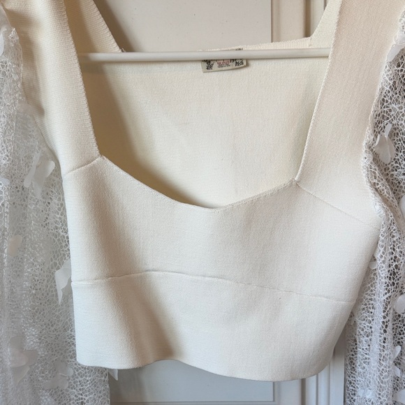 Free People Cream Lace Sleeve Top - Picture 3 of 5